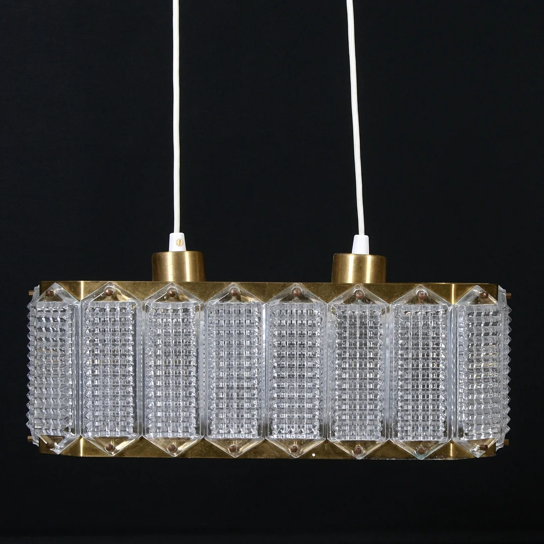 WIKTOR BERNDT. taklampa, mässing/glas, Flygsfors, 1960-tal. — Ceiling lights — Stadsauktion Sundsvall