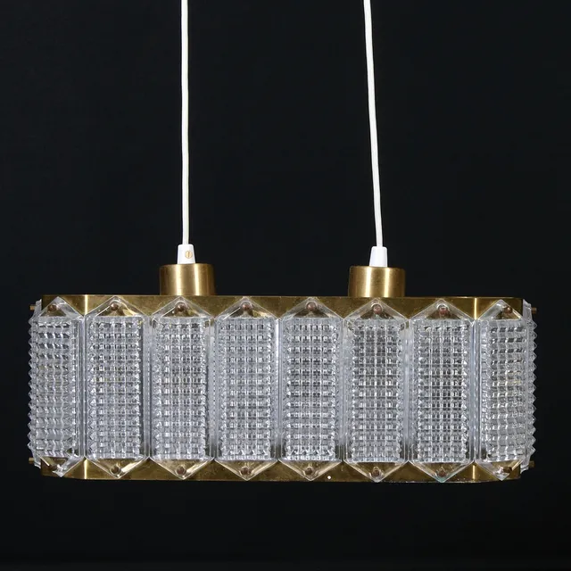 WIKTOR BERNDT. taklampa, mässing/glas, Flygsfors, 1960-tal.