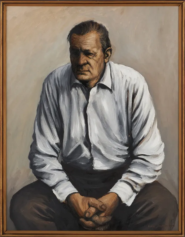 KJELL JÖRSTEDT (1943-2022). Mansporträtt, olja på duk, signerad och daterad 1974.