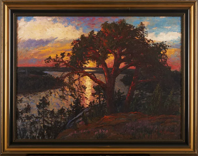 FRANS GARD. Tall i skymningsljus, signerad, olja på duk.