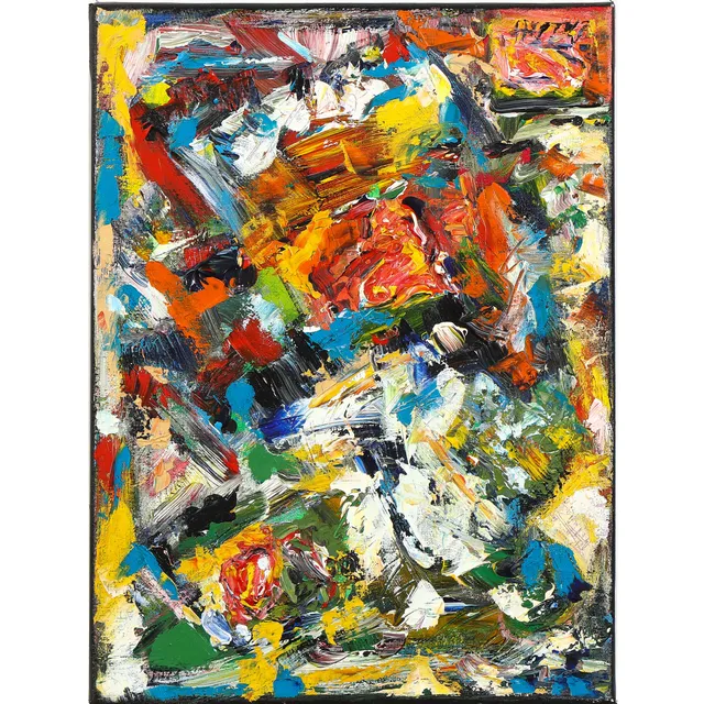 Arne Henriksen. Oil on canvas. Abstract composition. 40x40 cm.