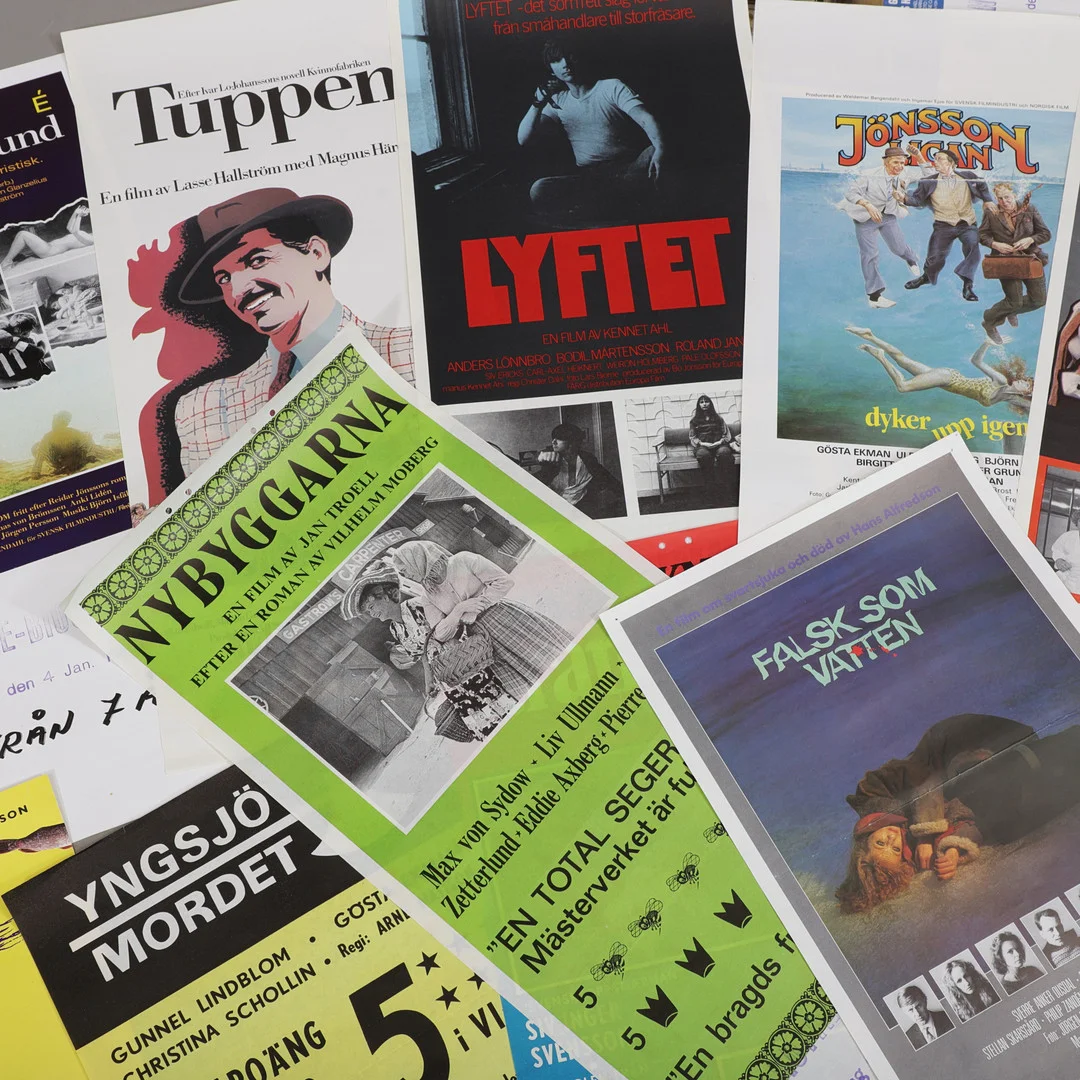 FILMAFFISCHER, 12 st svenska stolpaffischer, 1960/70/80-tal. — Movie memorabilia — Växjö Auktionskammare