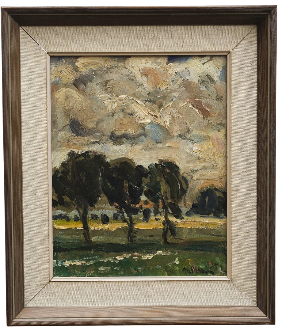 ANDERS OLSSON. Olja på pannå, landskapsmotiv, signerad A Olsson. — Paintings — Limhamns Auktionsbyrå