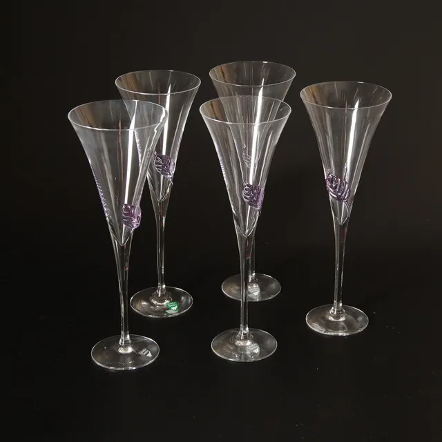 ERIKA LAGERBIELKE. f 1960. Champagnestrutar, 5 st, Orrefors.