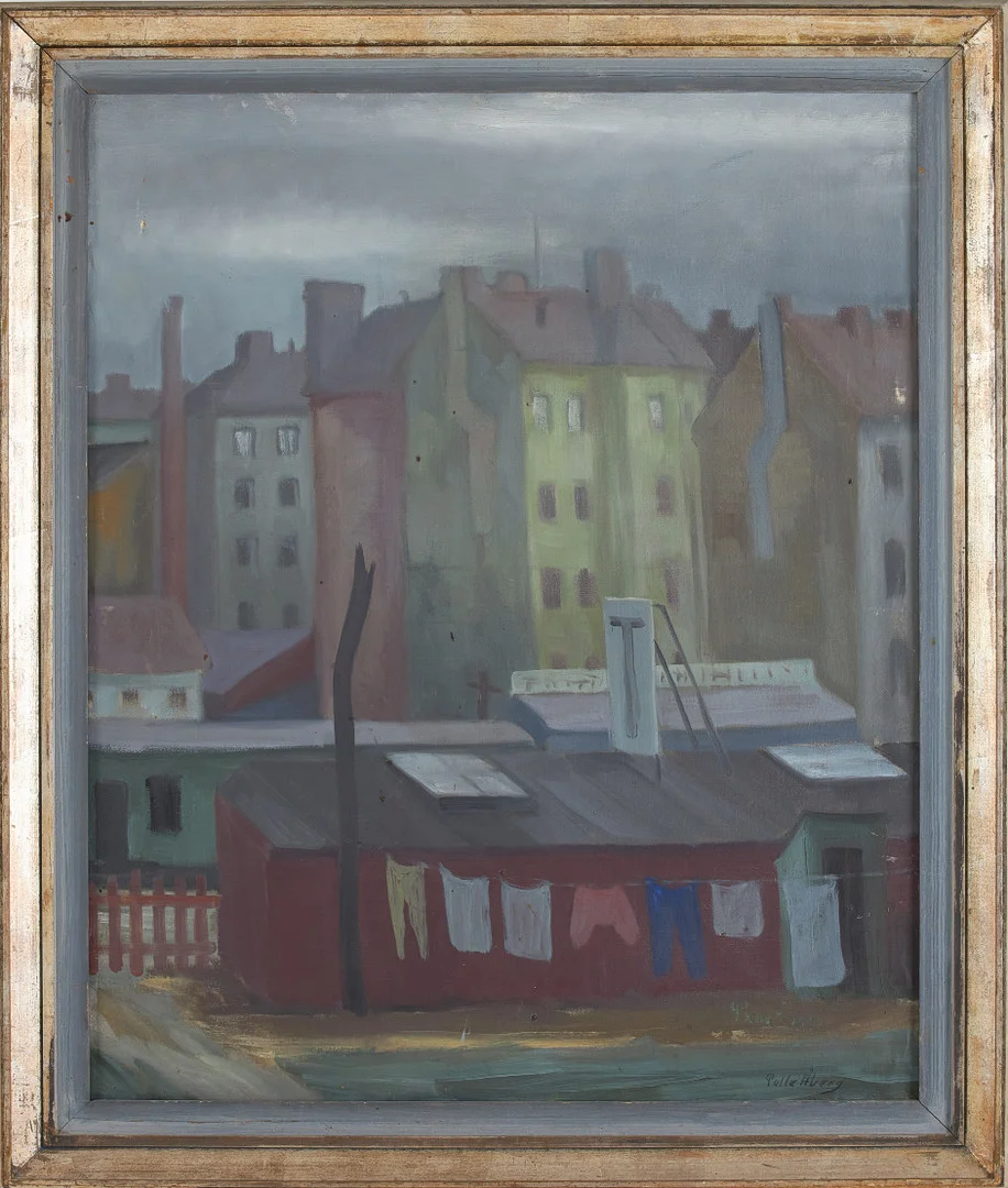 PELLE ÅBERG. Stadsmiljö, olja på duk, dubbel signerad. — Paintings — Stockholms Auktionsverk Sickla