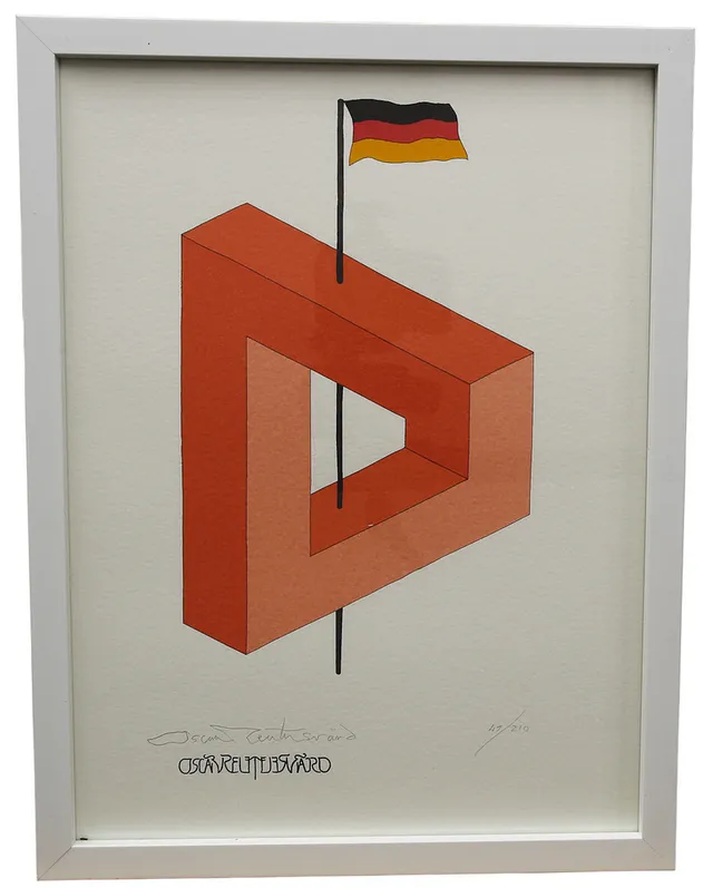 OSCAR REUTERSVÄRD. Färglitografi ur mappen "Fifteen European Impossible Figures". Tyskland, numrerad 58/210, signerad.