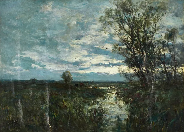 OKÄND KONSTNÄR. Bäcklandskap, sannolikt Frankrike, tidigt 1900-tal, olja på duk lagd på pannå.