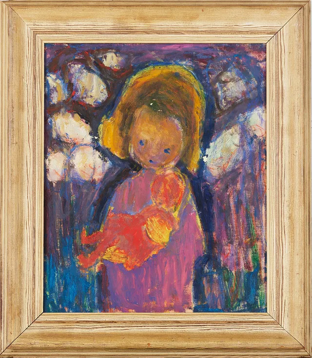 KURT CARENDI. pastell på pannå, flickporträtt, otydlig signatur.