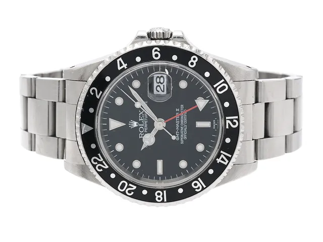 ROLEX, Oyster Perpetual Date, GMT-Master II (Swiss), Chronometer, s.k. "Swiss Only", Ref nr. 16710, Serie nr. A171427, Cal 3185, Verk nr. 3 8263148, Boett nr. 16710, herrur, 40 mm, stål, automatisk, safirglas (repor/nagg), datum, 24-timmarsvisning, defekt (torra lager), skadad klickring till vridring, buckla boett, Oysterlocklänk, viklås, Ref nr. 78790-X3/501 B, ca 1999, box, ytterkartong.