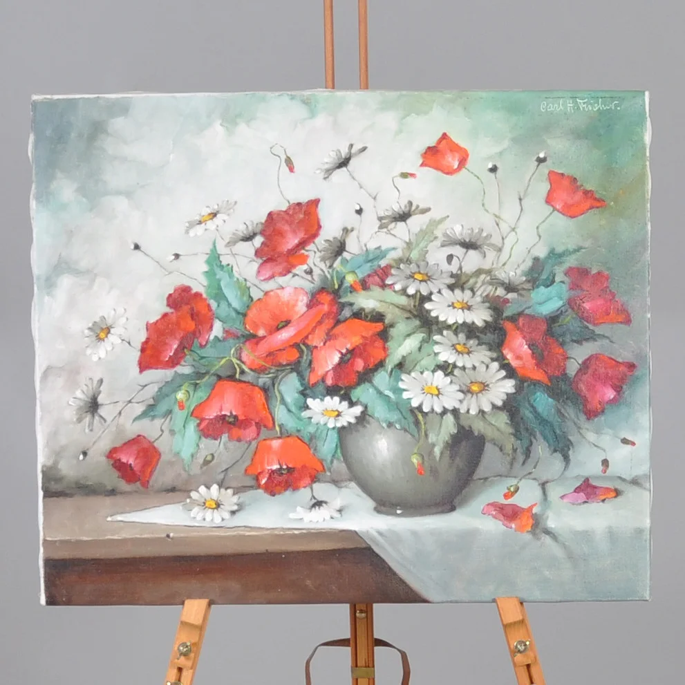 CARL HOLGER FISCHER. Blomsterstilleben, olja på duk, signerad Carl H. Fischer. — Paintings — Laholms Auktionskammare