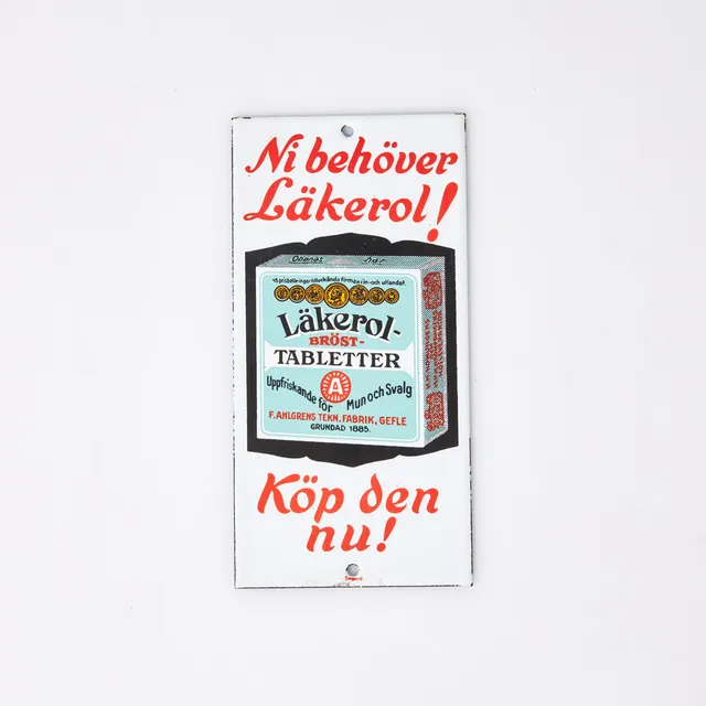 EMALJSKYLT. Läkerol, 1900-talets andra hälft.