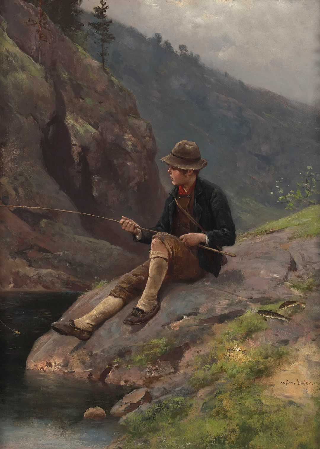 Ender, Axel — Ørretfisker — Kunst/Maleri — Blomqvist