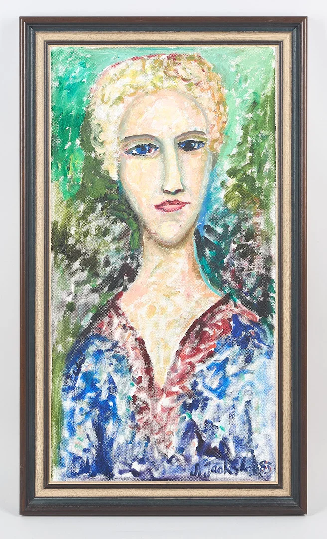 ALPO JAAKOLA. "Piiku", signerad samt daterad -85, olja på pannå. — Paintings — Stockholms Auktionsverk Helsinki
