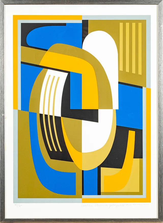 SAM VANNI. Komposition, signerad samt daterad -79, med dedikation, serigrafi, 73/75.