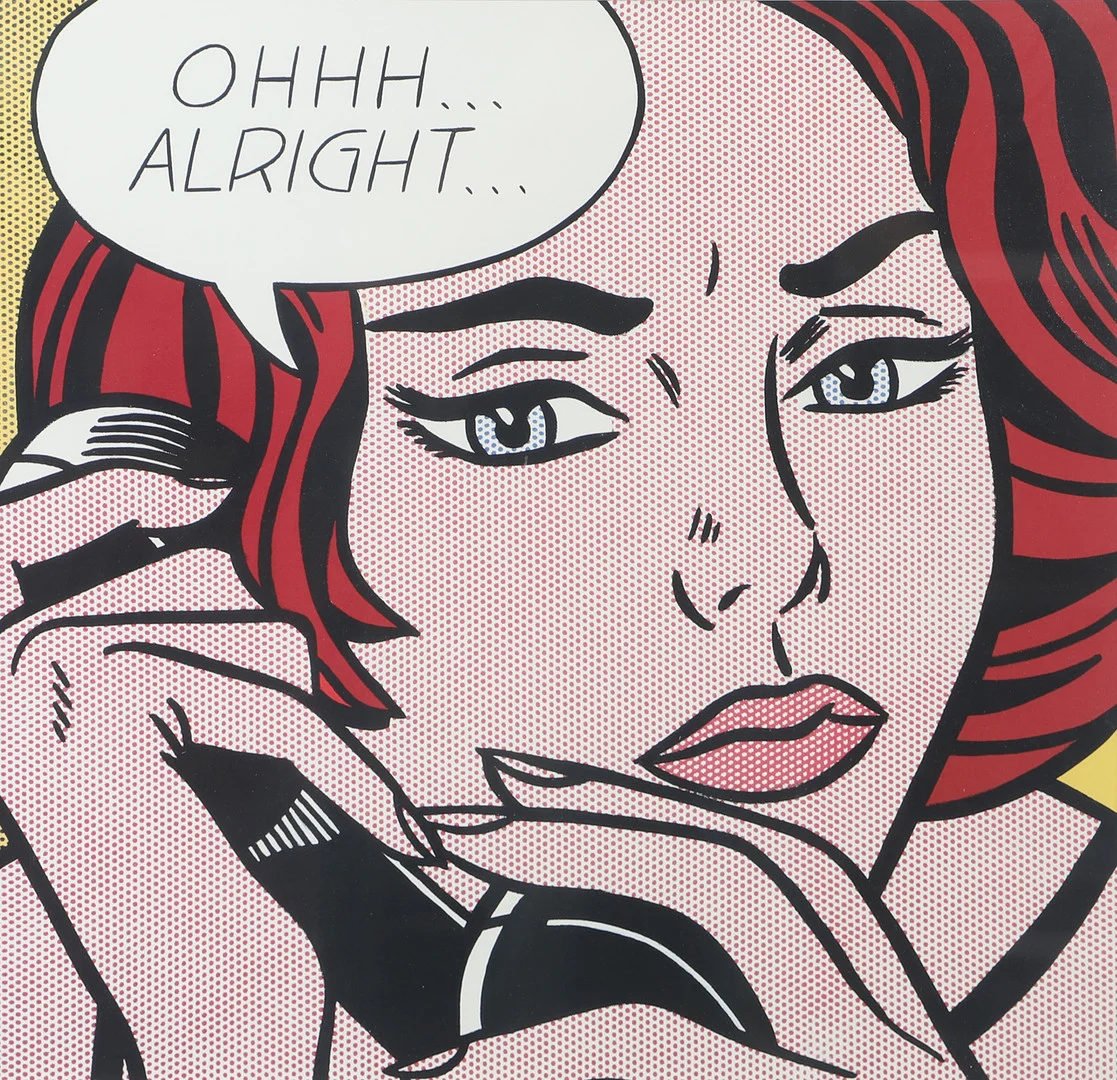 ROY LICHTENSTEIN. EFTER. "Ohhh... Alright...", inramat tryck. — Engravings & Prints — Helsingborgs Auktionskammare