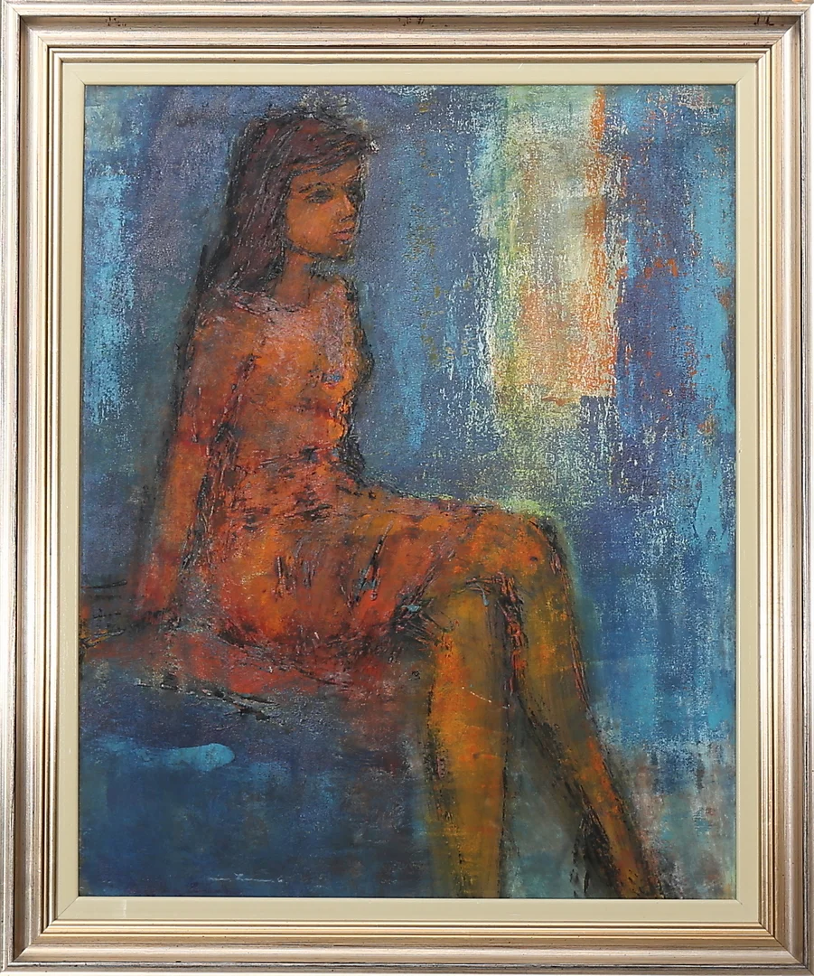 CHRISTIAN BJÖRN LARSEN. Sttande kvinna, olja på pannå, signerad Chr Björn Larsen. — Paintings — Garpenhus Auktioner