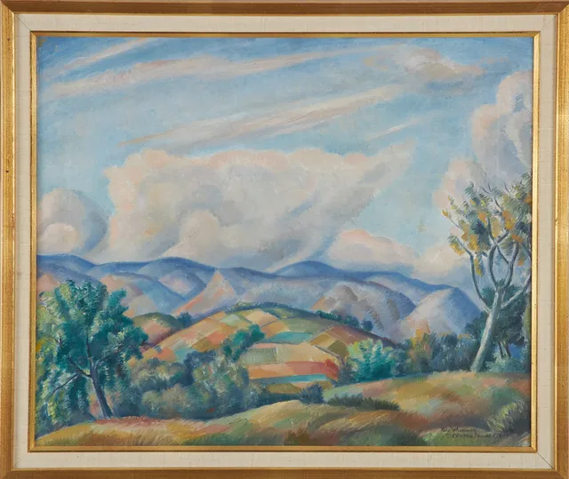 HELGE JOHANSSON. "Sydfranska berg och kullar", Cagnes, Frankrike, olja på duk, signerad och daterad 1921.