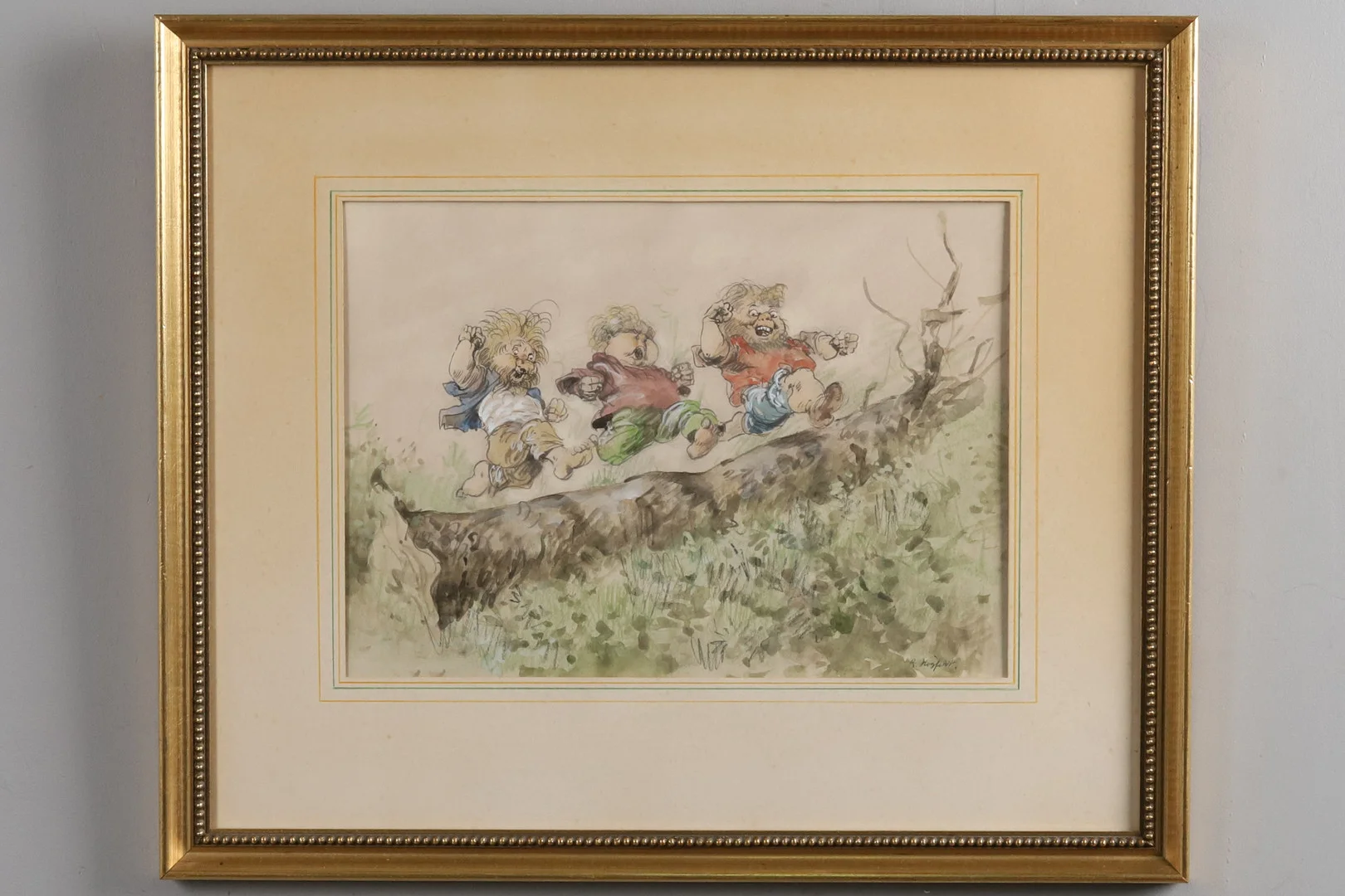 ROBERT HÖGFELDT. BLANDTEKNIK PÅ PAPPER, "LEKANDE TROLL", SIGNERAD. — Paintings — Örebro Stadsauktioner