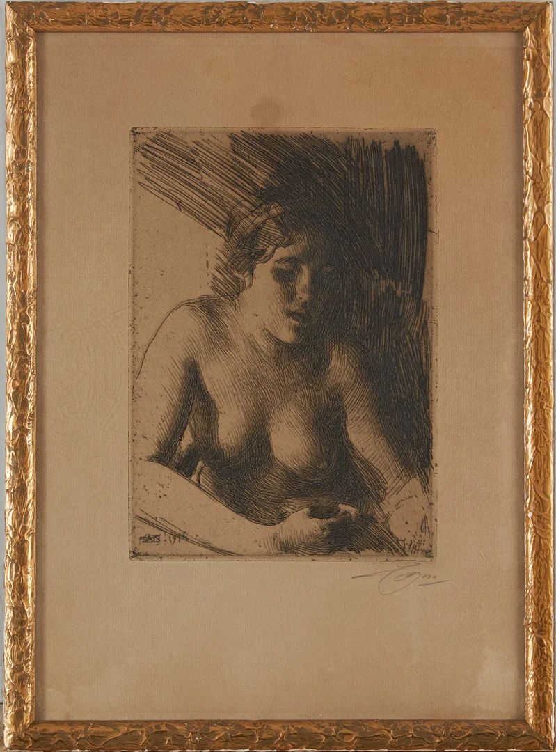 ANDERS ZORN. "Byst", etsning, signerad i blyerts, daterad 1916 i plåten. — Engravings & Prints — Stockholms Auktionsverk Magasin 5