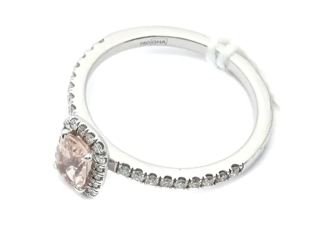 Ring vitguld 18K 3,0g Ø16½ med rosa sten och diamanter 36xca.0,01ct (stämplad GHA)