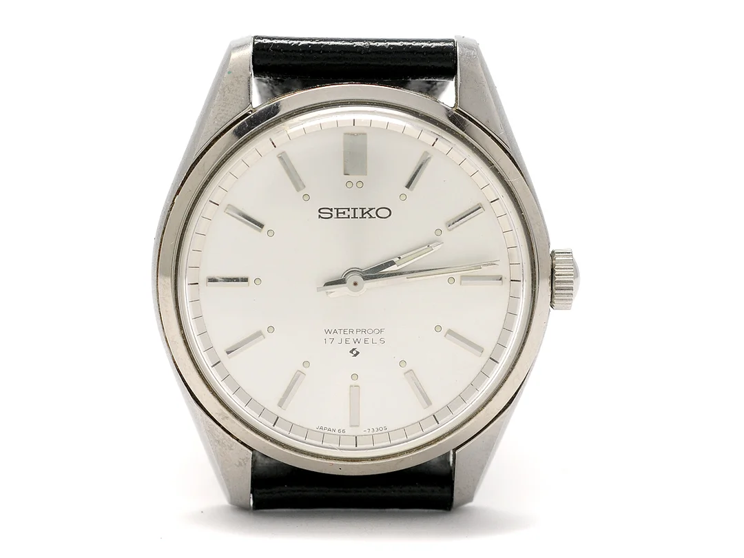 SEIKO, herrur, 35,5 mm, Ref nr. 66-7100-P, Boett nr. 046676, stål, manuell, plexiglas, skadad urtavla, läderband, originalspänne, ca 1966. — Klockor/Seiko — Kaplans