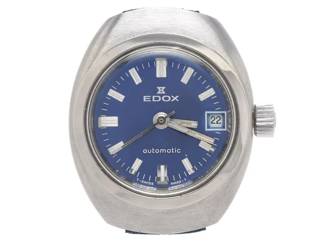 EDOX, damur, 23 mm, Boett nr. 200378, stål, manuell, plexiglas, datum, läderband, originalspänne, ca 1970.