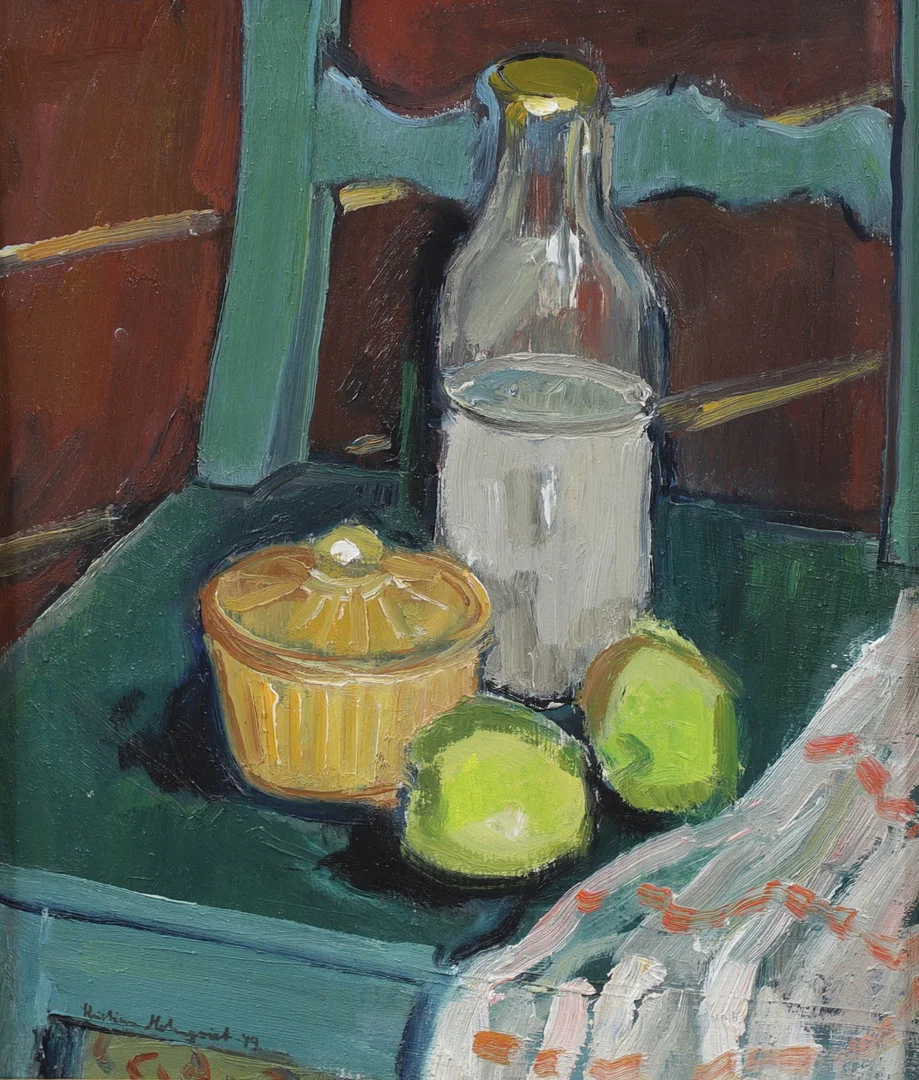 KRISTIAN HOLMQVIST. Stilleben, olja på pannå, signerad och daterad -49. — Paintings — Växjö Auktionskammare