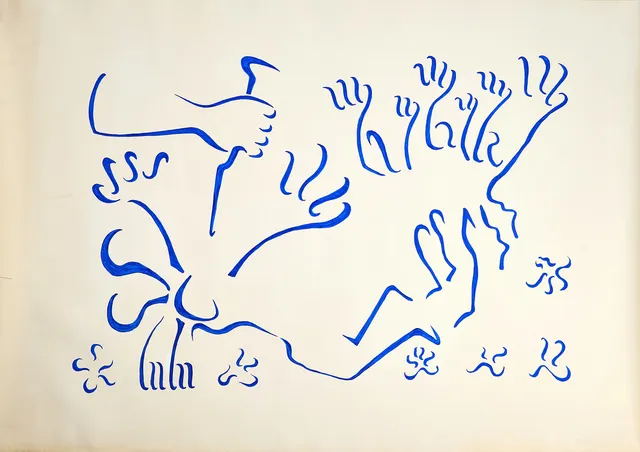 HEINZ SEVENICH (Aachen/Tyskland 1935-2023): Cot. blaue ramol, , 17-02-62, gouache.