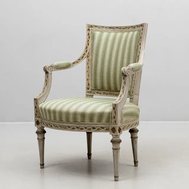 JOHAN LINDGREN (MÄSTARE I STOCKHOLM 1770-1800). Karmstol, gustaviansk, monogramsignerad ILG, 1700-talets slut.