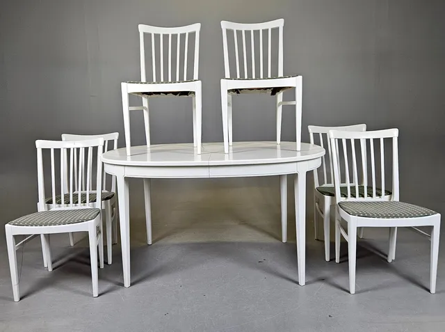 CARL MALMSTEN. Matsalsgrupp, 7 delar, "Herrgården", Bodafors, 1960-tal.