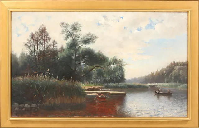 JULIA STRÖMBERG. Insjölandskap, Olja på duk, signerad och daterad 1884.