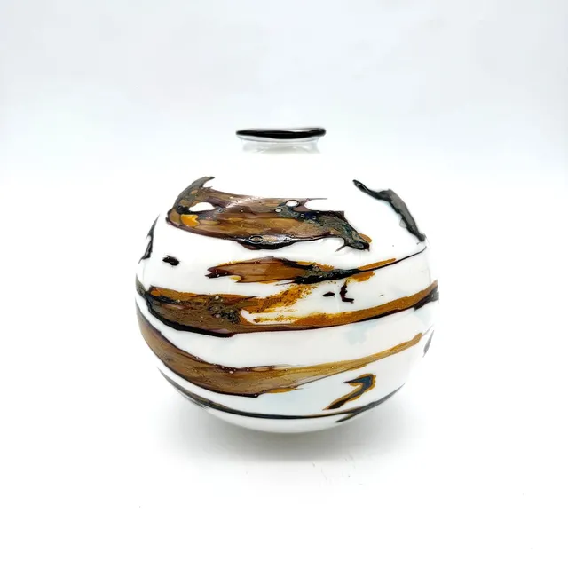 VINTAGE STUDIOGLAS KUGELVASE – WALDGLASHÜTTE ERPENTRUP – GEMARKT „HR“ (HANS-PETER RINKE) – 70ER/80ER.