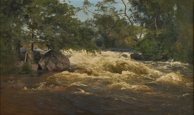 ALFRED THÖRNE. "Vattenfall" olja på duk, signerad Alfr. Thörne.