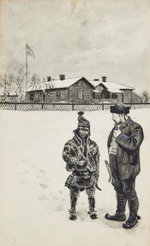 ALBERT ENGSTRÖM. Outside Hjalmar Lundbohmsgården.