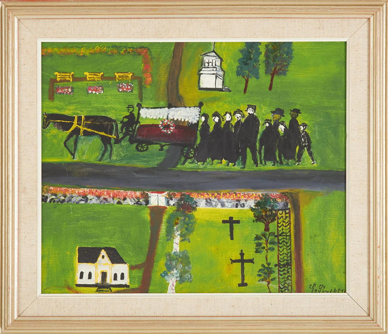 ERIK PERSSON (1879-1973). Begravningståg, olja på pannå, signerad. — Paintings — Stockholms Auktionsverk Sickla