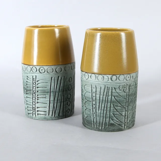 LISA LARSON. Vaser, 2 st, stengods, "Tarragona", Gustavsberg.