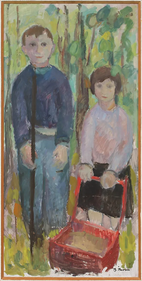 BERTIL BROLIN. Figurscen, olja på pannå, signerad.