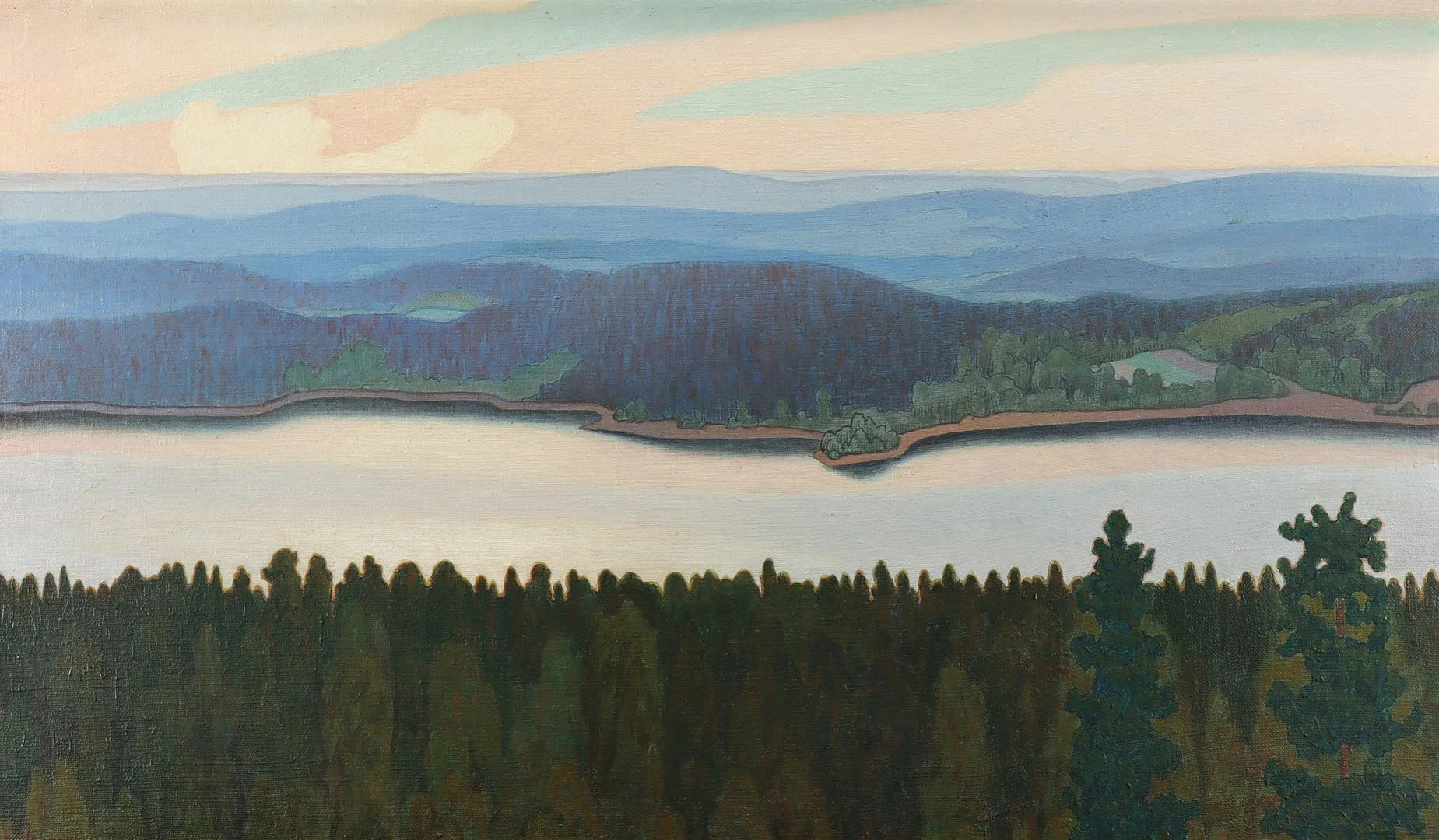 HILDING WERNER. Vy över Glafsfjorden. — Paintings — Karlstad Hammarö Auktionsverk