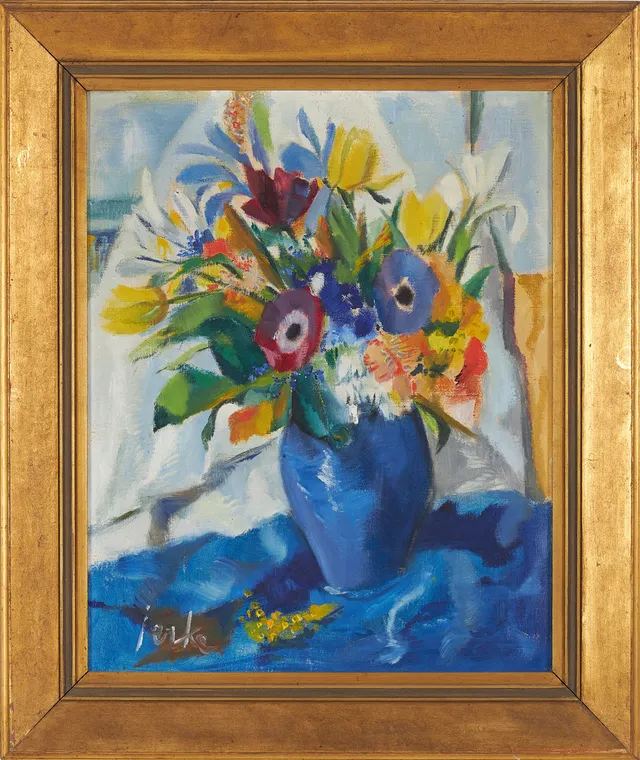 ERIK JERKEN. Blomsterstilleben, olja på duk, signerad.