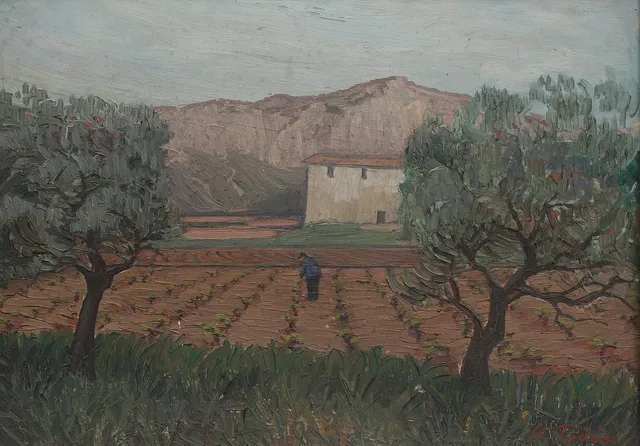 NILS TYDÉN. Olja på pannå, "motiv från Auriol", signerad, daterad 1928.