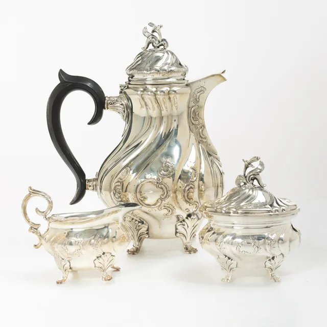C.G. Hallberg, kaffeservis, 3 delar, rokokostil, 1950-tal, Stockholm.