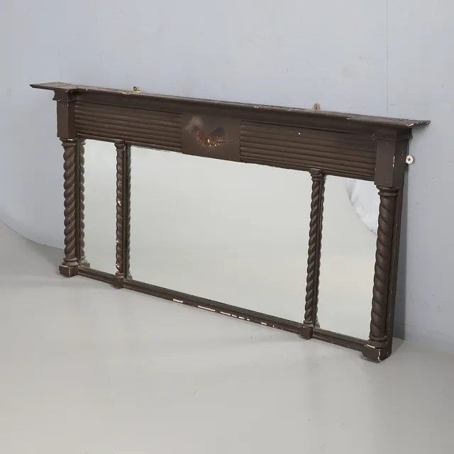 A 19TH CENTURY TRIPLE PLATE OVERMANTEL MIRROR.