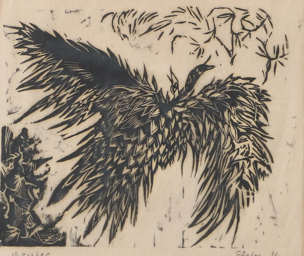 BENGT OSSLER. "Fåglar", träsnitt, signerad B. Ossler. — Engravings & Prints — Helsingborgs Auktionskammare
