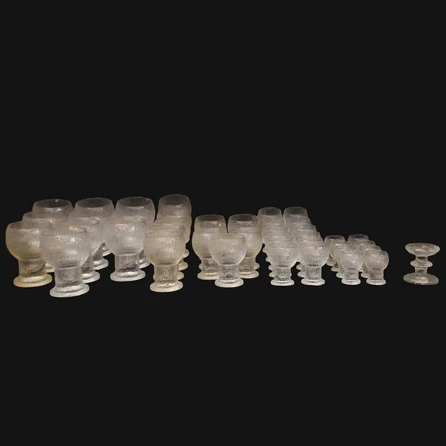 TIMO SARPANEVA. Glasservis, 43 delar, "Kekkerit", Iittala, Finland.