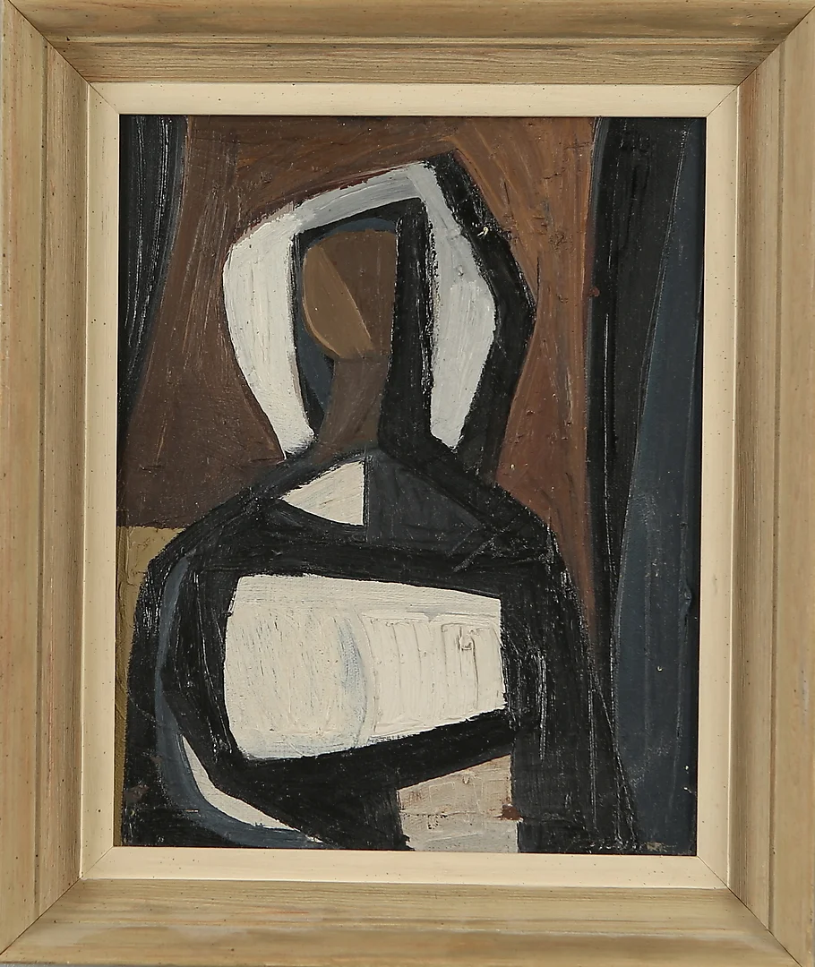 GUNNAR JOHANSSON. Kompostion med kvinnofigur, olja på duk, signerad. — Paintings — Auktionshuset Kolonn