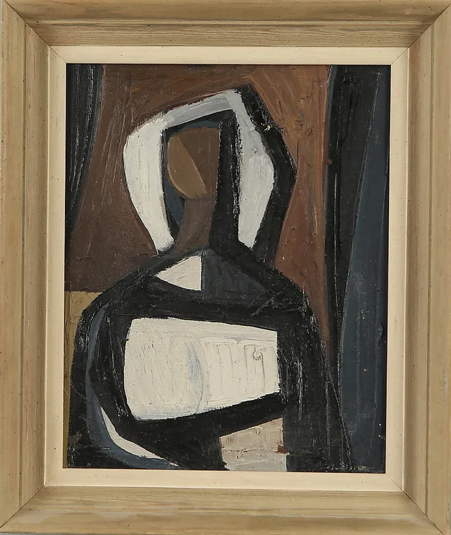 GUNNAR JOHANSSON. Kompostion med kvinnofigur, olja på duk, signerad.