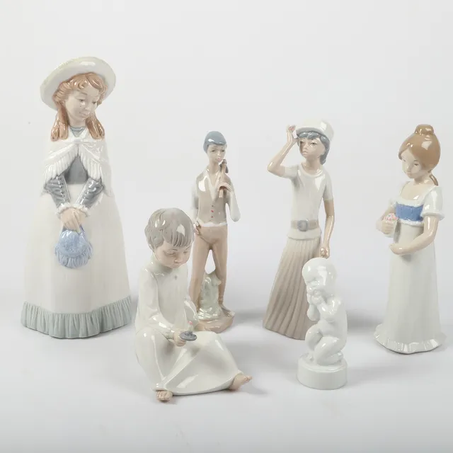 FIGURINER, 6 stycken, porslin, bl. a. Nao och Rex, Spanien och Bing & Gröndahl, Danmark.