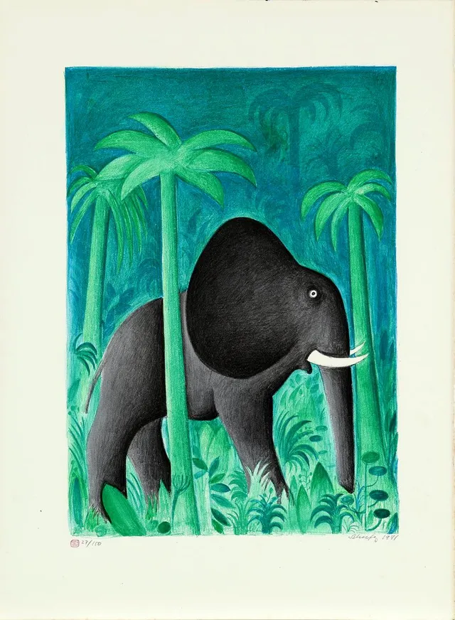 African elephant. Signed Scherfig 1971, 27/150. Lithograph in colors. Sheet size 76×56 cm. Unframed.