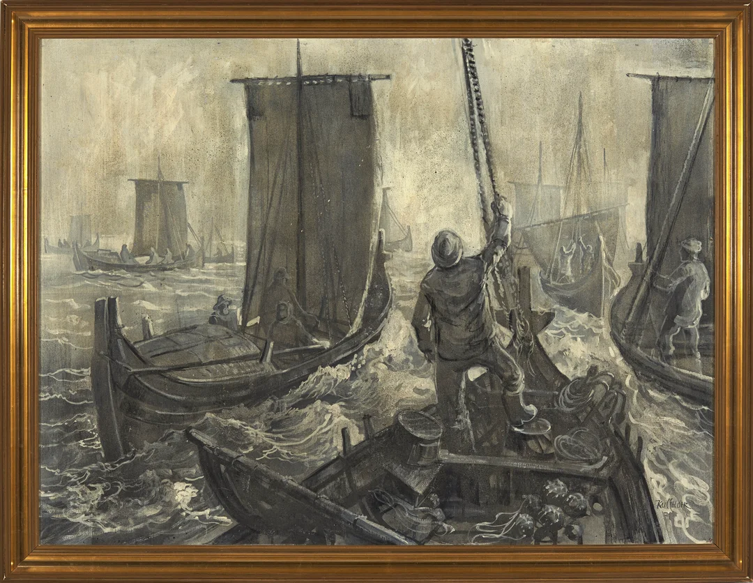 Harr, Karl Erik — Fiskere på vei til havs, 1971 — Kunst/Maleri — Blomqvist