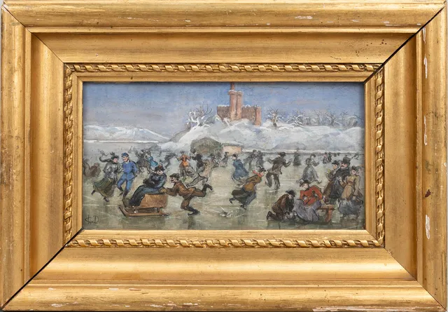 FRITZ VON DARDEL. Blandteknik på pannå, På isen, signerad.